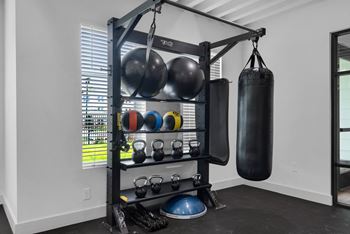 a home gym with a punching bag and weights at The Enclave at Deer Moss Creek, Niceville, FL, 32578